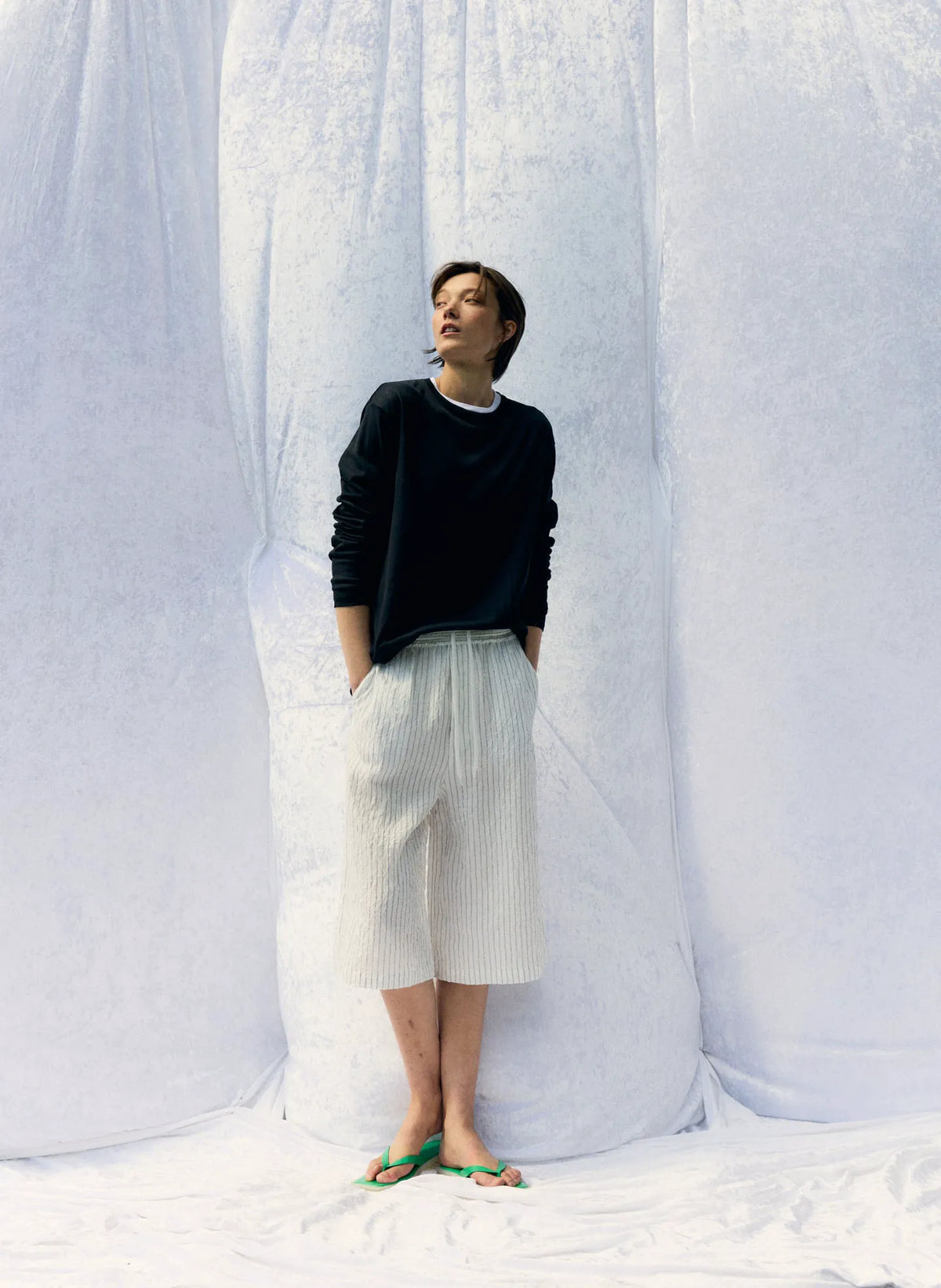 Sheer Crepe Knit Crewneck Unisex Long Sleeve T-Shirt