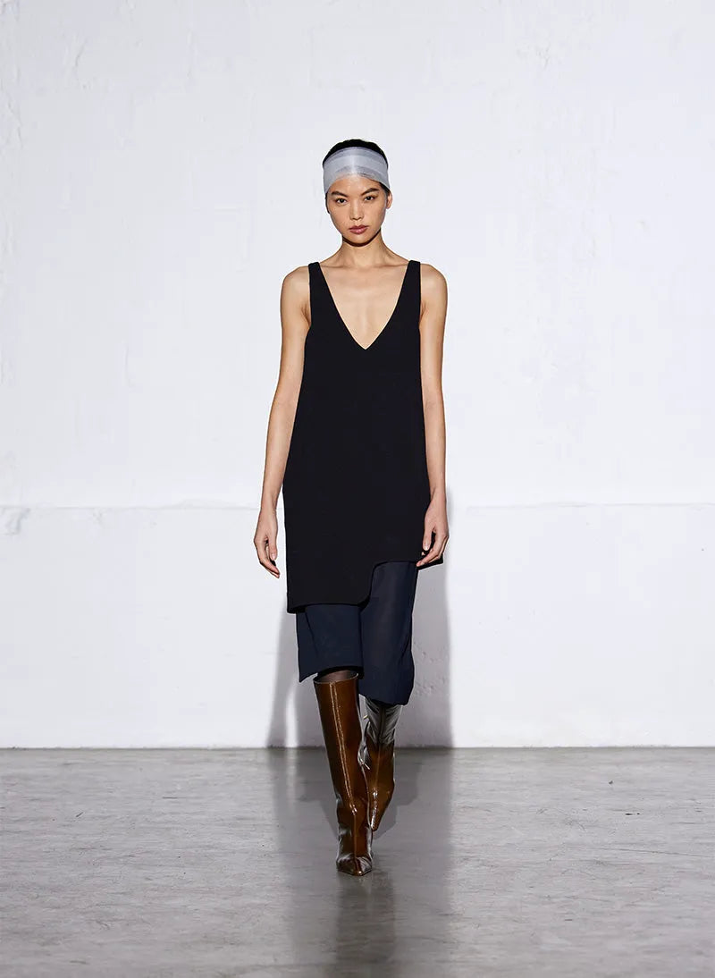 Melee Crepe V-Neck Power Mesh Combo Dress