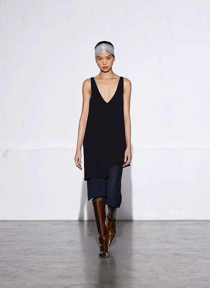 Melee Crepe V-Neck Power Mesh Combo Dress