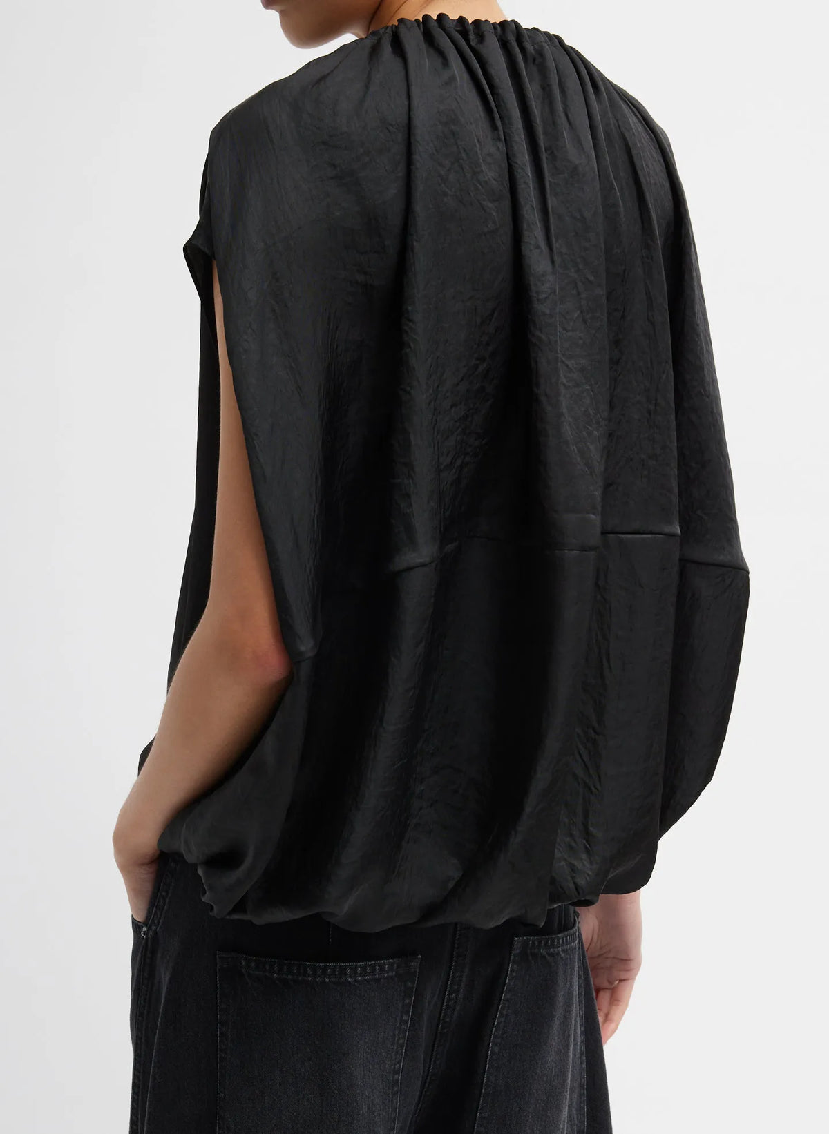 Light Weight Acetate Shirred Neck Circular Top
