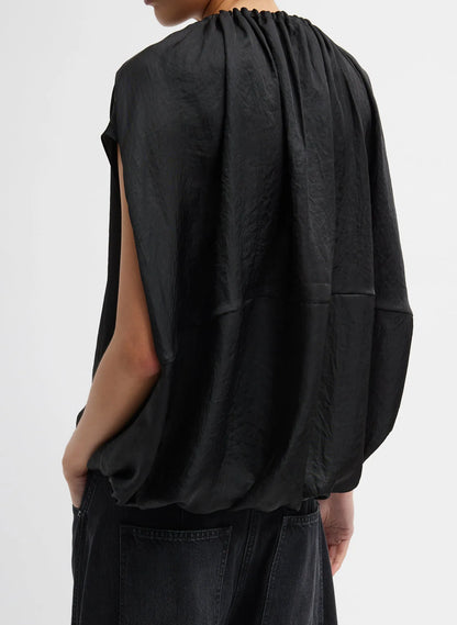 Light Weight Acetate Shirred Neck Circular Top