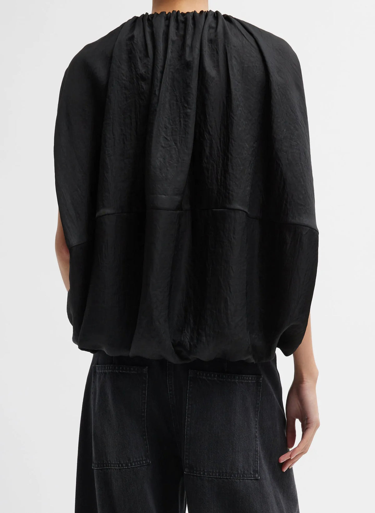 Light Weight Acetate Shirred Neck Circular Top
