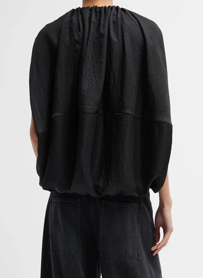 Light Weight Acetate Shirred Neck Circular Top