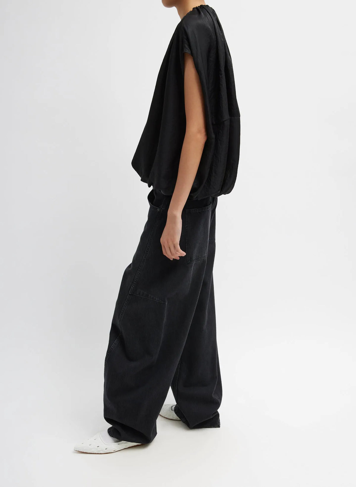 Light Weight Acetate Shirred Neck Circular Top