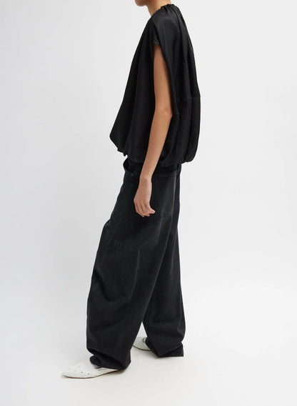 Light Weight Acetate Shirred Neck Circular Top