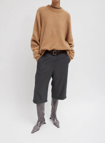 Camel Hair Knit Crewneck Oversized Pullover