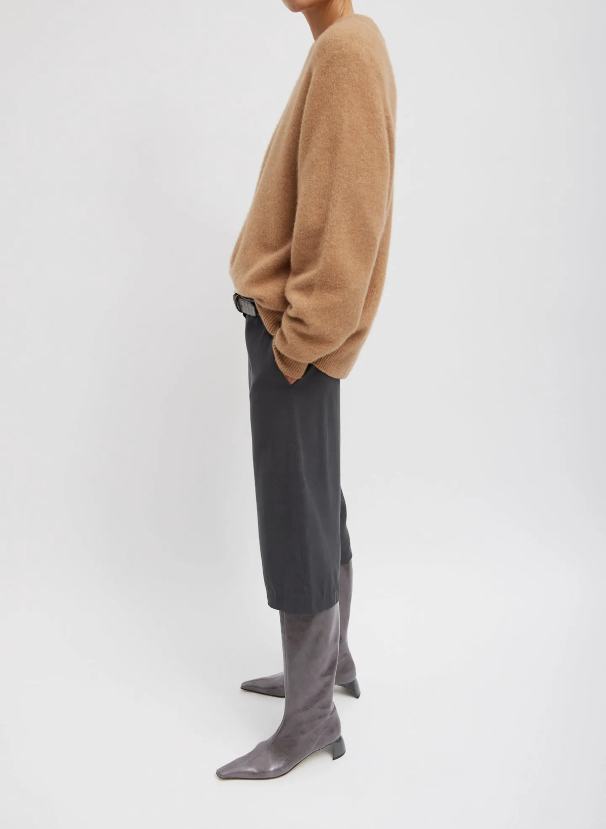 Camel Hair Knit Crewneck Oversized Pullover