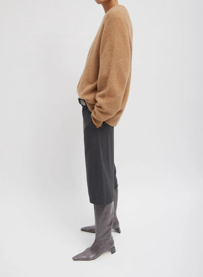 Camel Hair Knit Crewneck Oversized Pullover