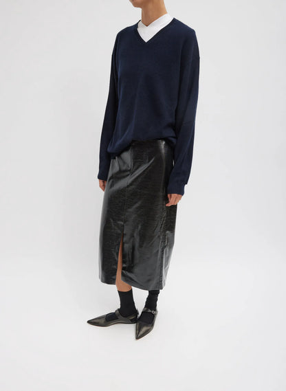 Glossed Jersey Pencil Skirt