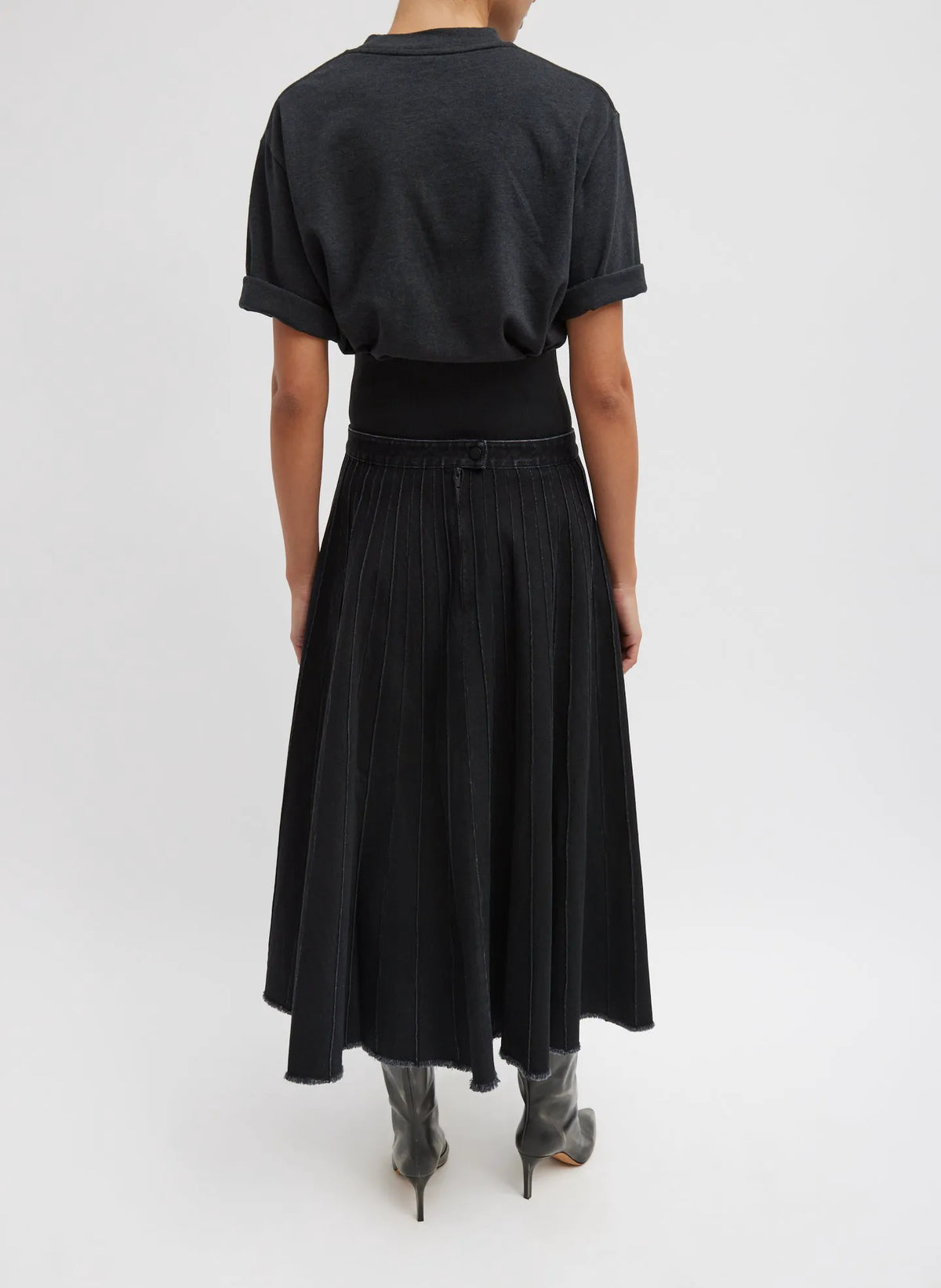 Vintage Black Denim Pintucked Denim Skirt