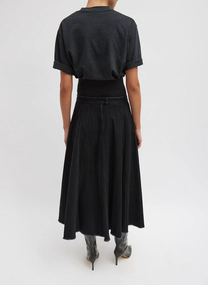 Vintage Black Denim Pintucked Denim Skirt