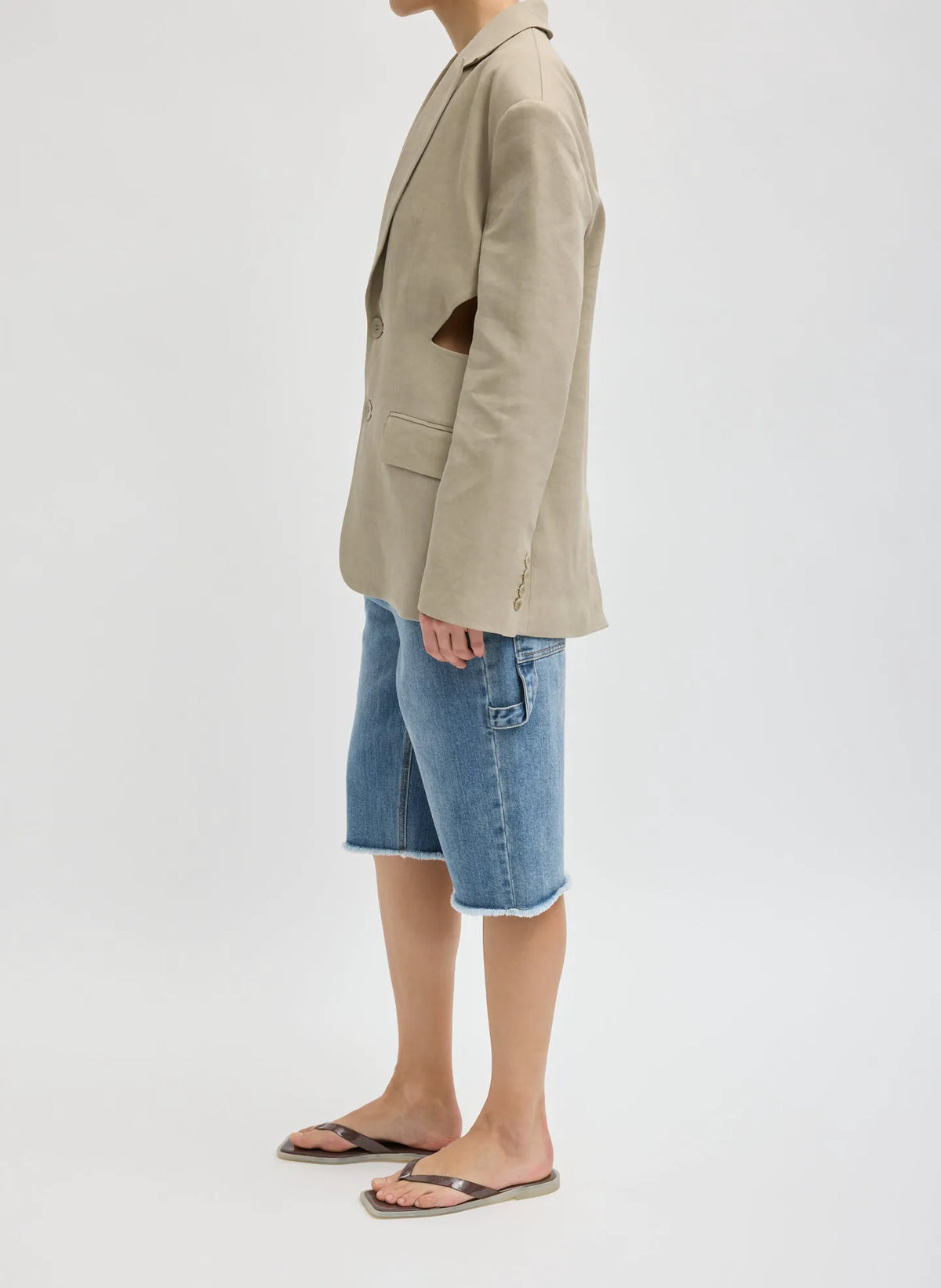 Stretch Linen Viscose Side Cut Blazer