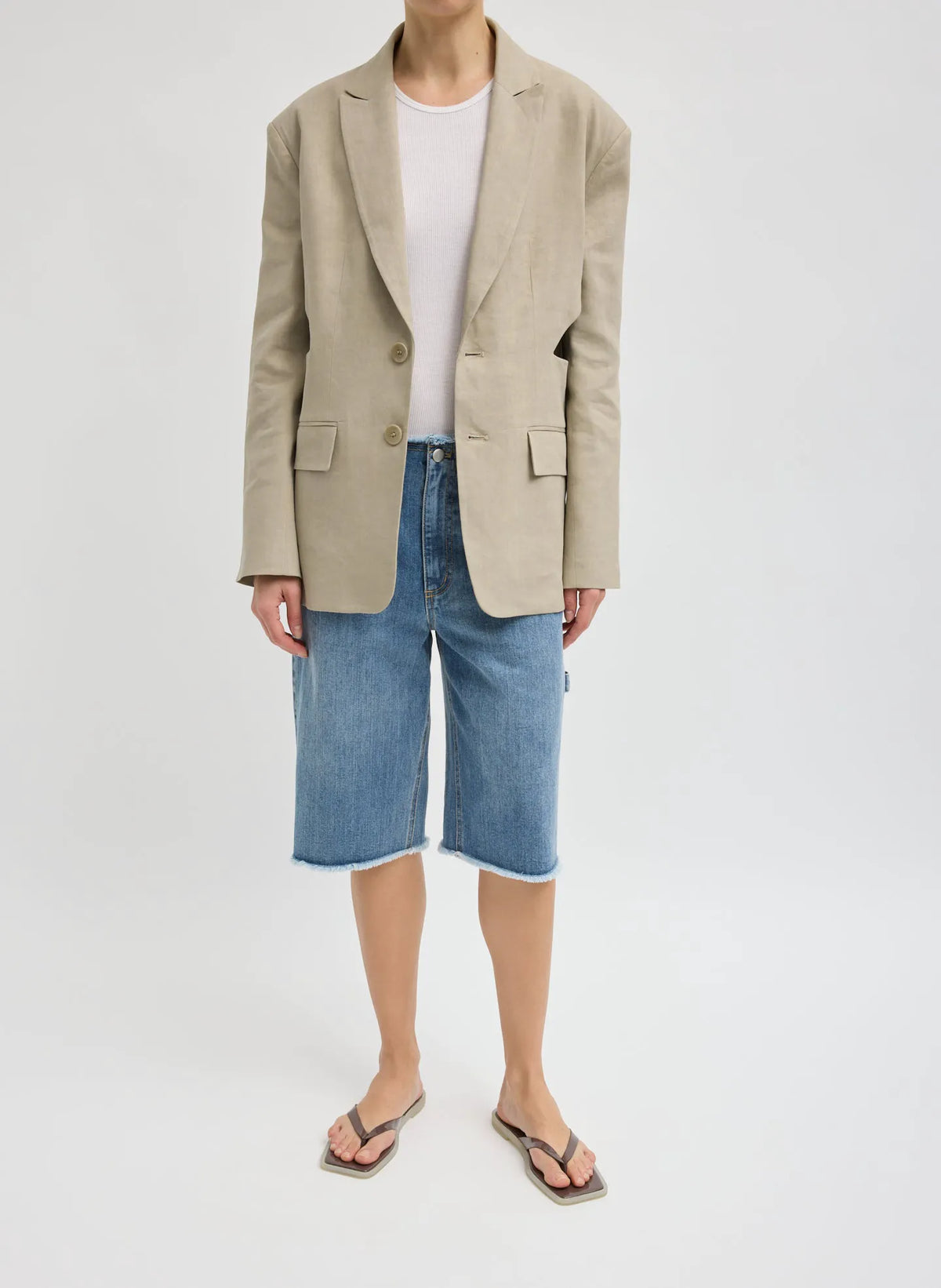 Stretch Linen Viscose Side Cut Blazer