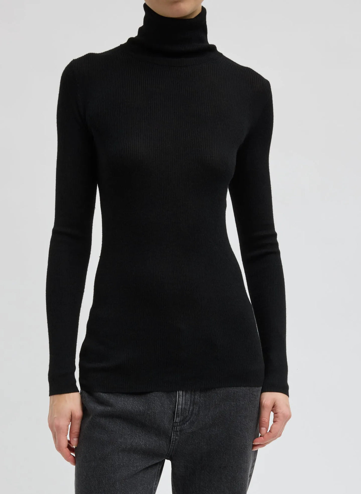 Featherweight Ribbed Sweater Turtleneck Pullover