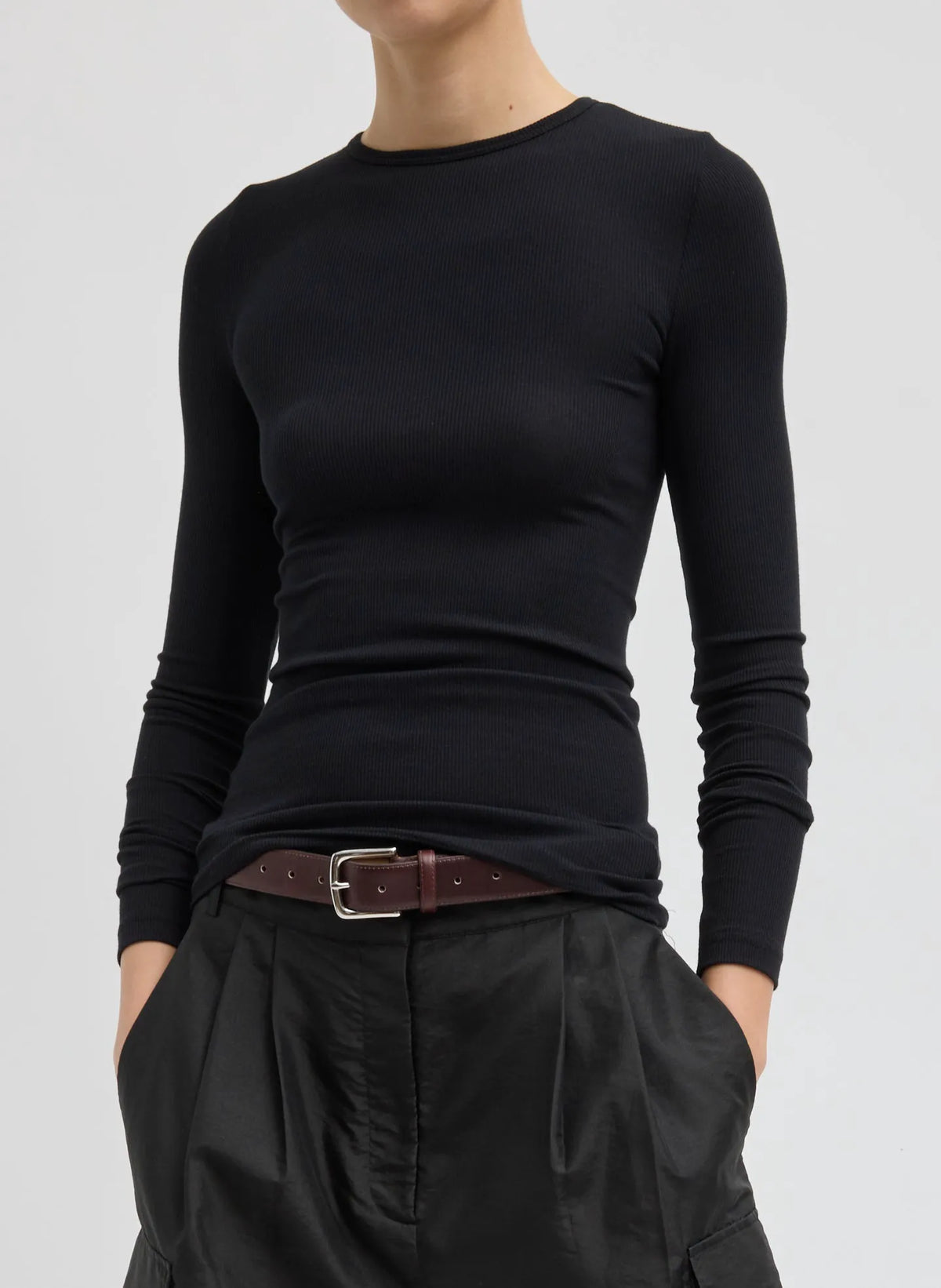 Circular Ribbed Crewneck Pullover T-Shirt