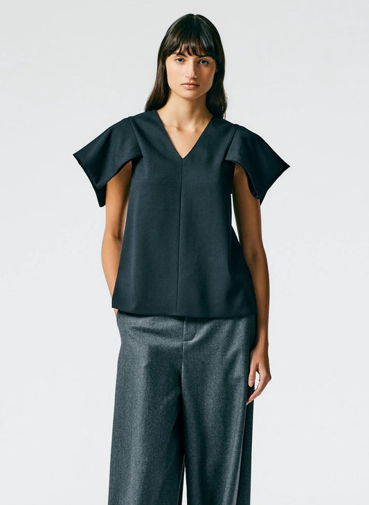 Chalky Drape V-Neck Top With Folded Sleeve