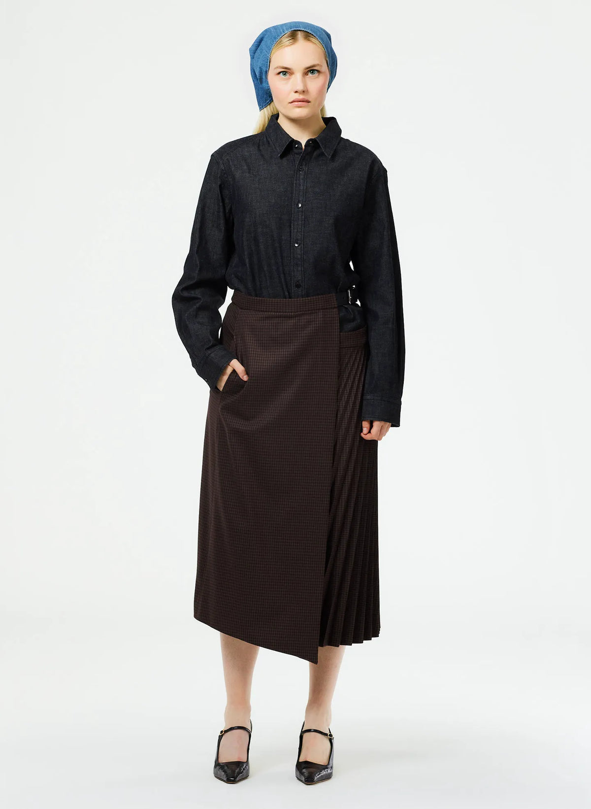 Jett Suiting Pleated Wrap Skirt