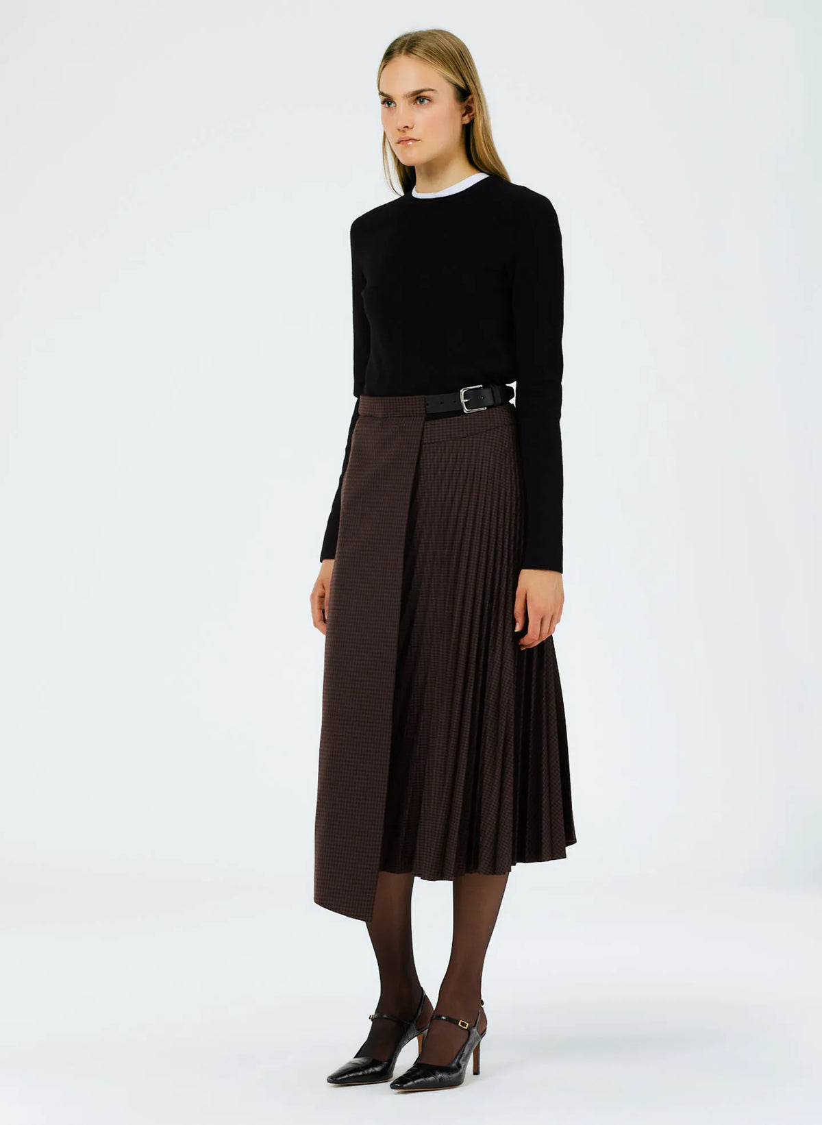 Jett Suiting Pleated Wrap Skirt