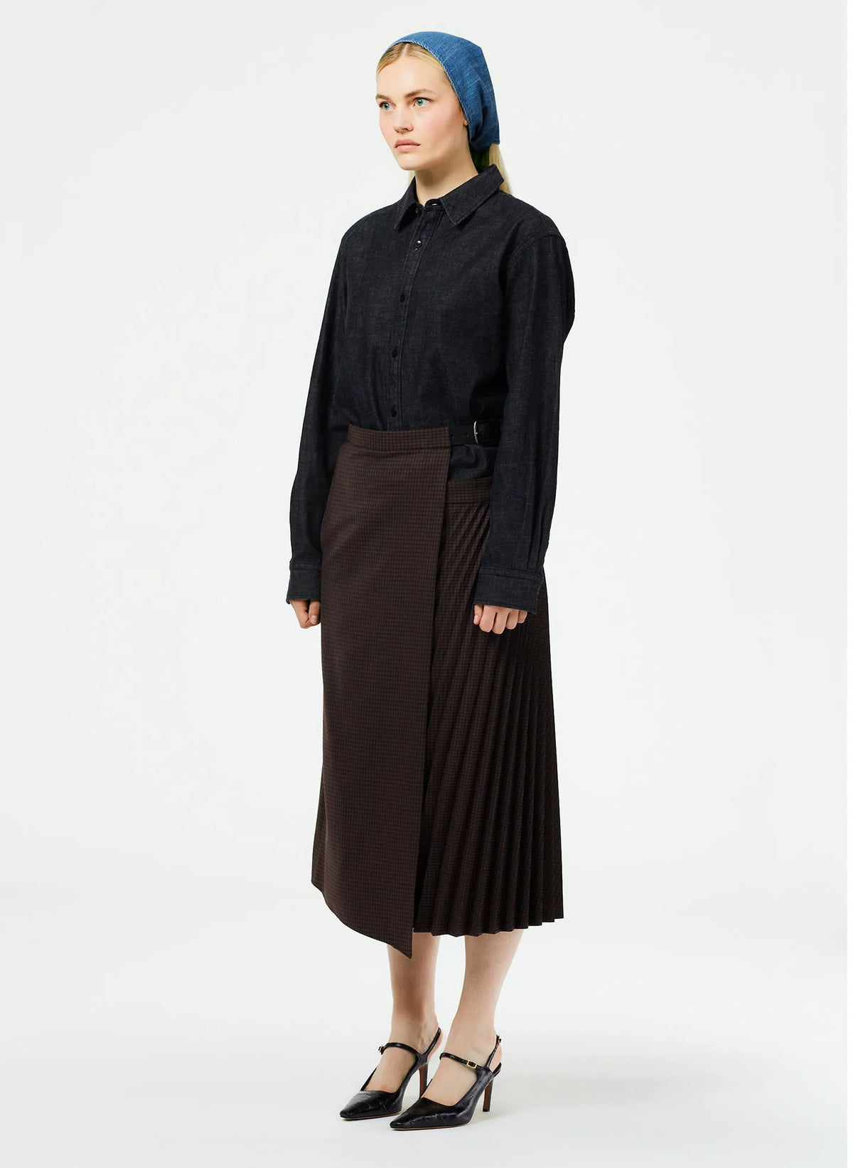 Jett Suiting Pleated Wrap Skirt