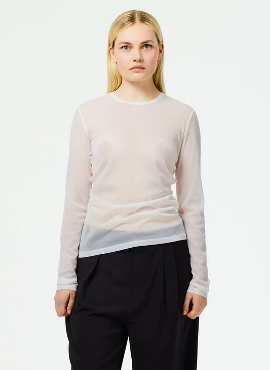Sheer Gauze Long Sleeve Top With Pintuck Detail