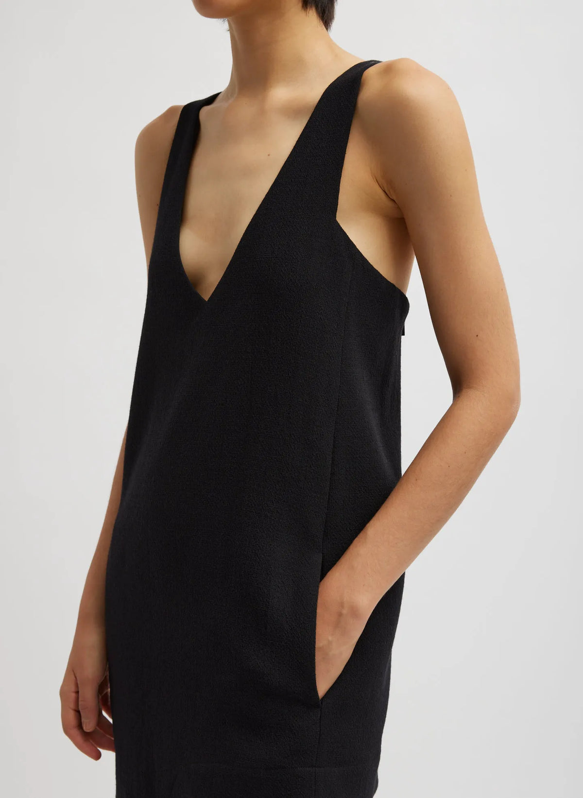 Melee Crepe V-Neck Power Mesh Combo Dress