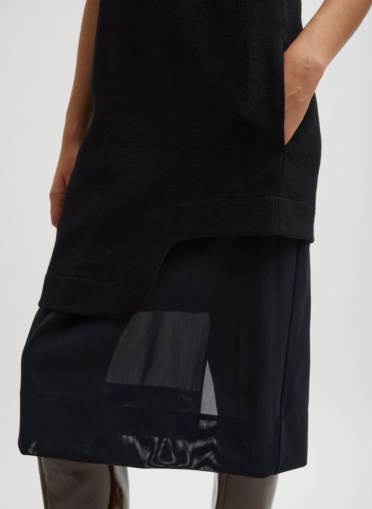 Melee Crepe V-Neck Power Mesh Combo Dress