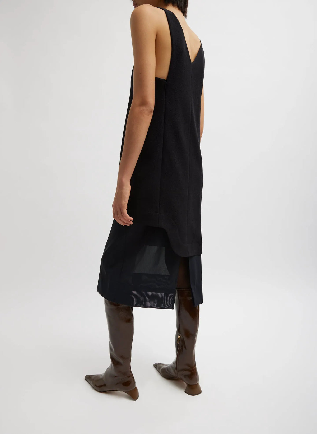 Melee Crepe V-Neck Power Mesh Combo Dress