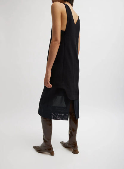 Melee Crepe V-Neck Power Mesh Combo Dress