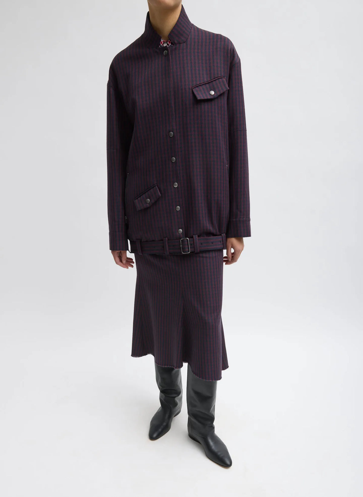 Jules Wool Gingham Long Belted Bomber