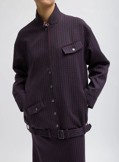 Jules Wool Gingham Long Belted Bomber