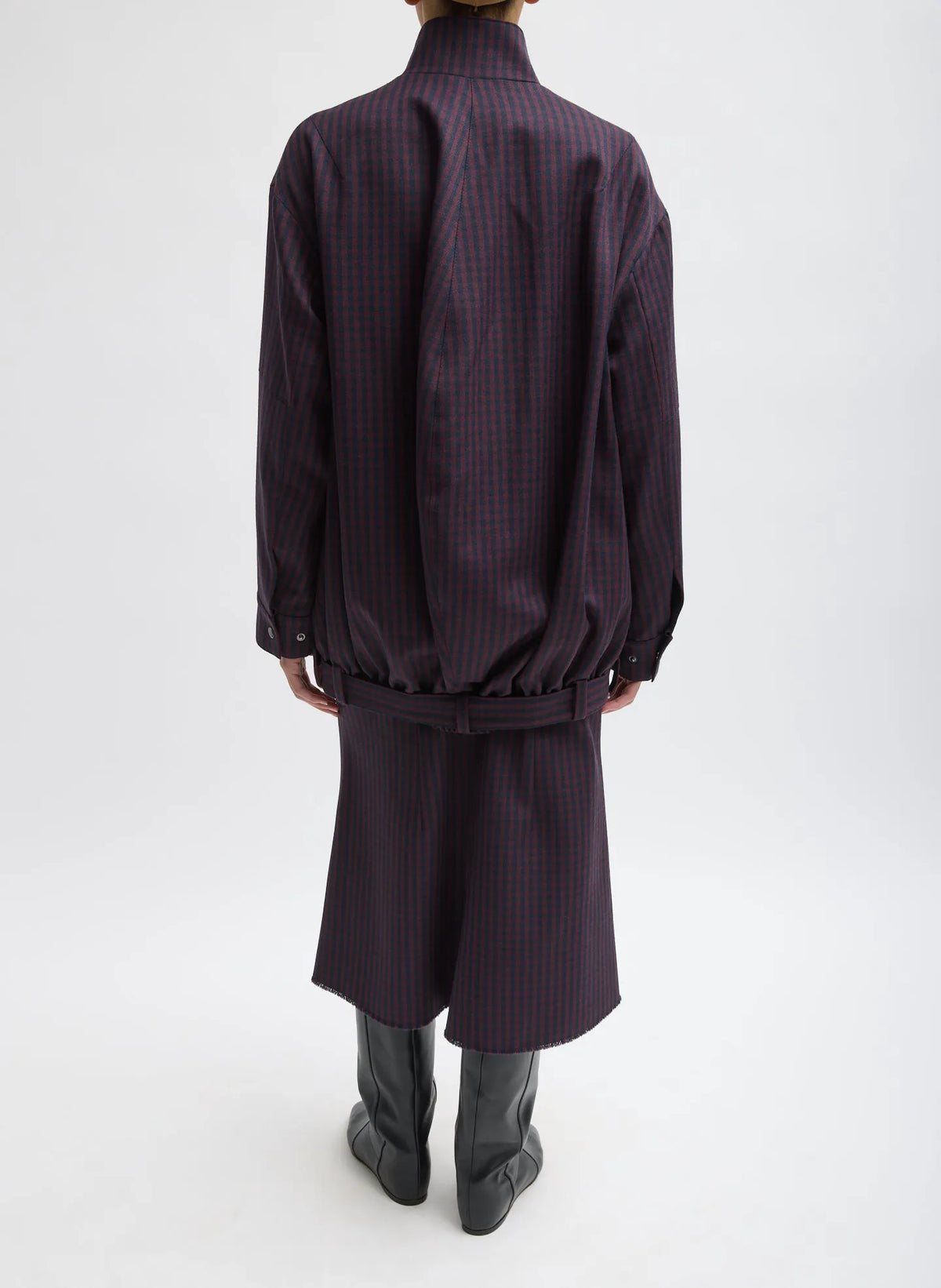 Jules Wool Gingham Long Belted Bomber