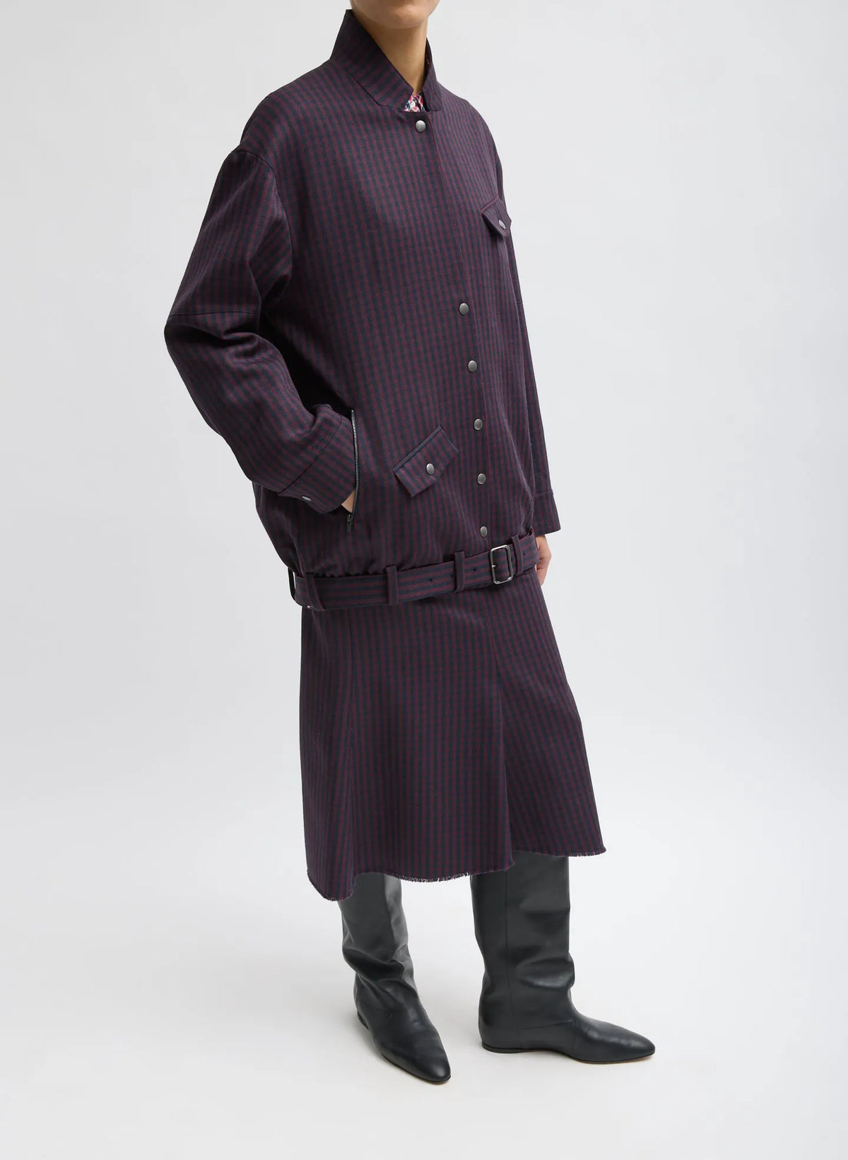 Jules Wool Gingham Long Belted Bomber