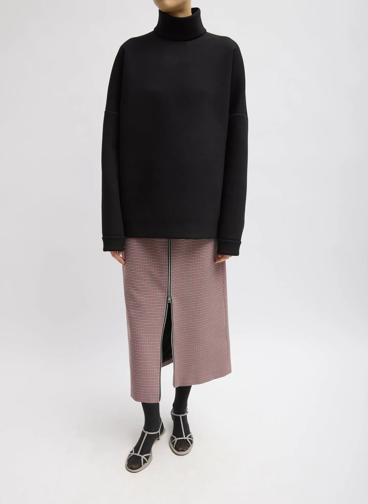 Leon Check Midi Trouser Zip Skirt