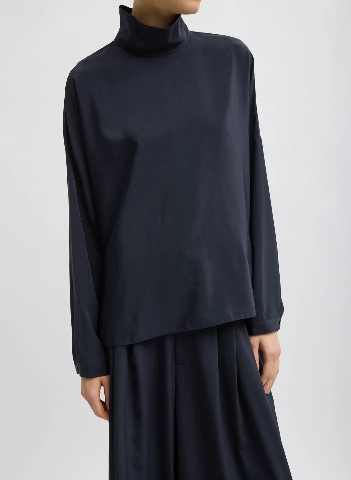 Relaxed Suiting Funnel Neck Dolman Sleeve Top