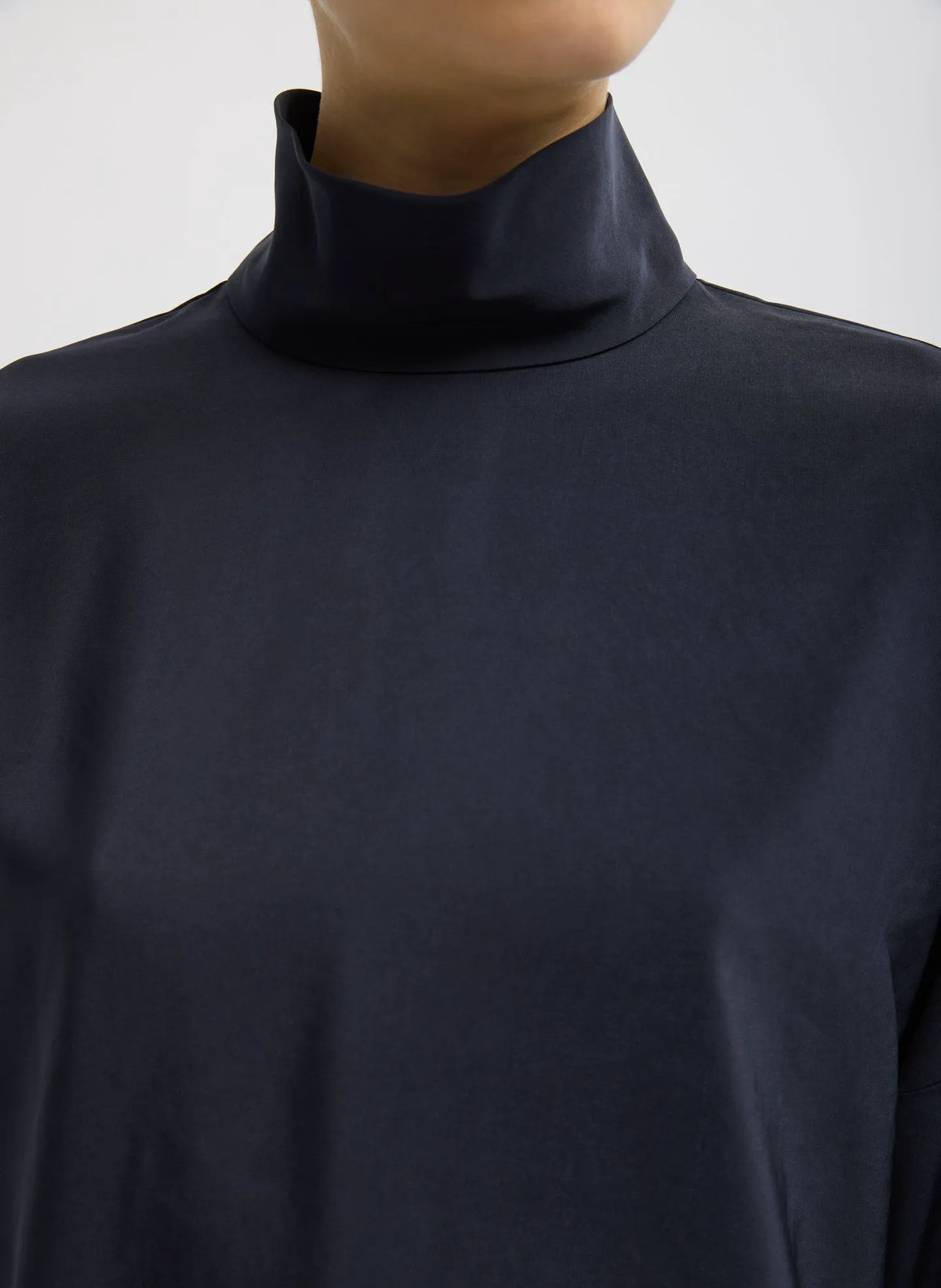Relaxed Suiting Funnel Neck Dolman Sleeve Top