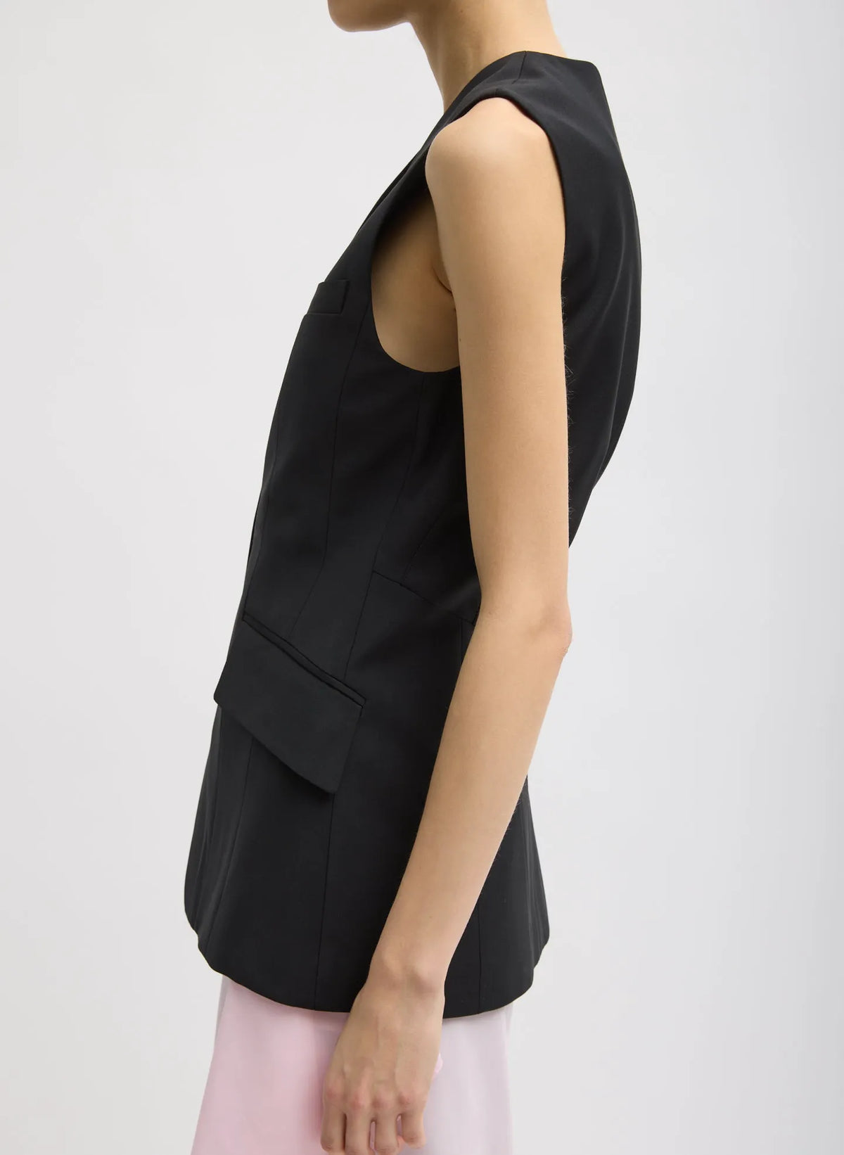 Recycled Tropical Wool Vest With Blousant Back