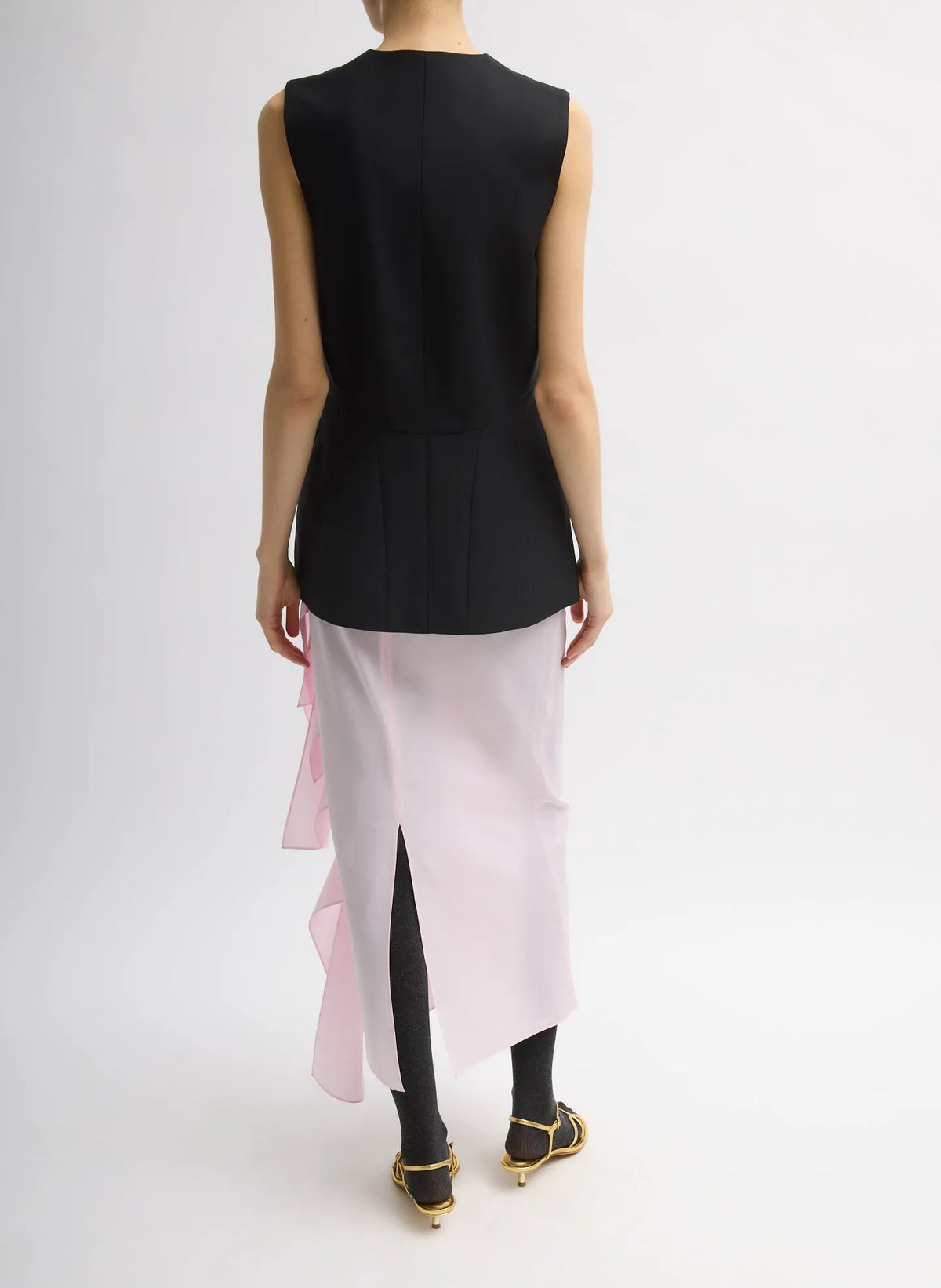 Recycled Tropical Wool Vest With Blousant Back