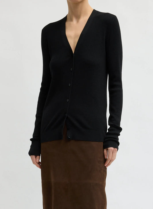 Feather Weight Ribbed V-Neck Slim Cardigan