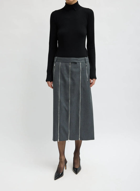 Gossamer Wool Melange Zip Midi Trouser Skirt