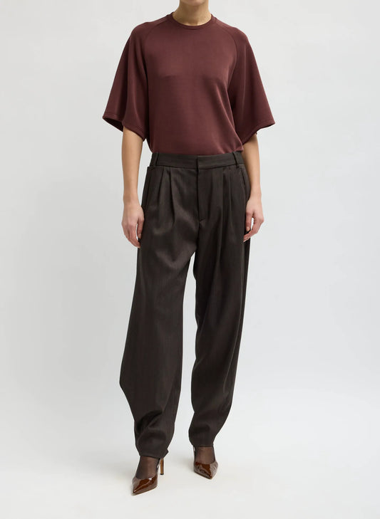Herringbone Suiting Side Drape Pleated Trouser