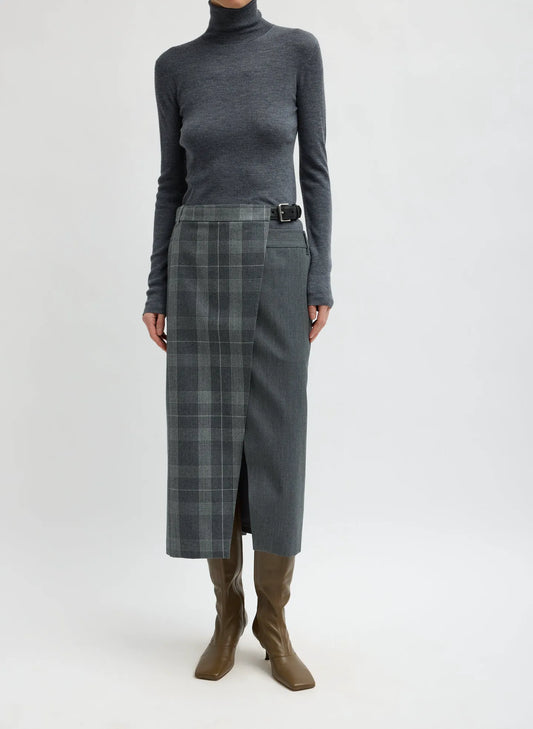 Papery Wool Plaid Double Apron Skirt