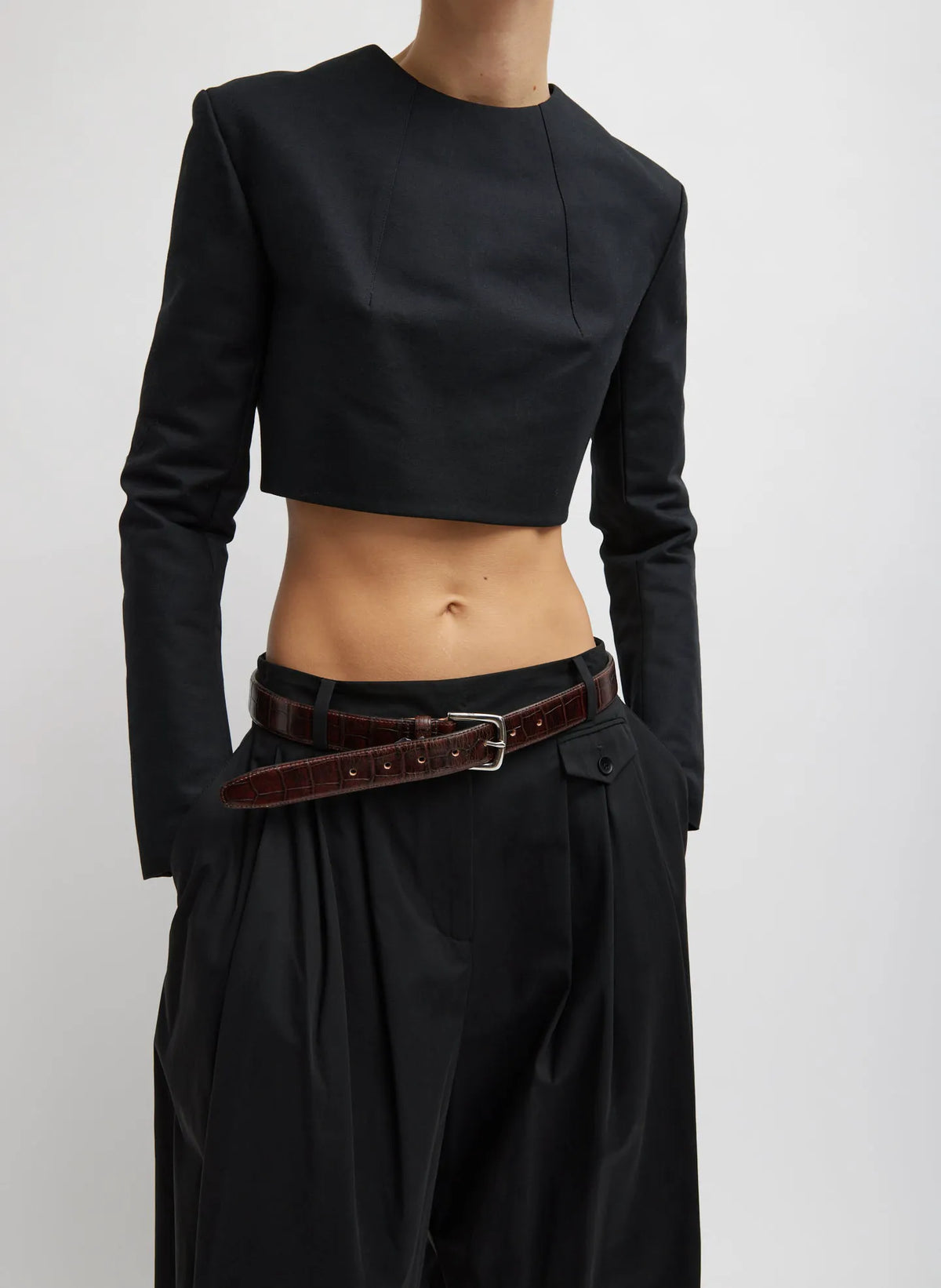 Sculpted Cotton Cropped Long Sleeve Top