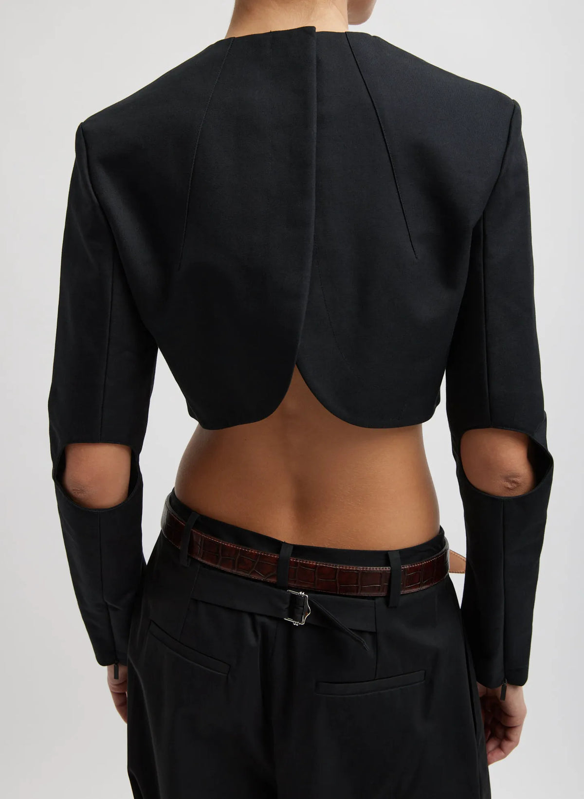 Sculpted Cotton Cropped Long Sleeve Top