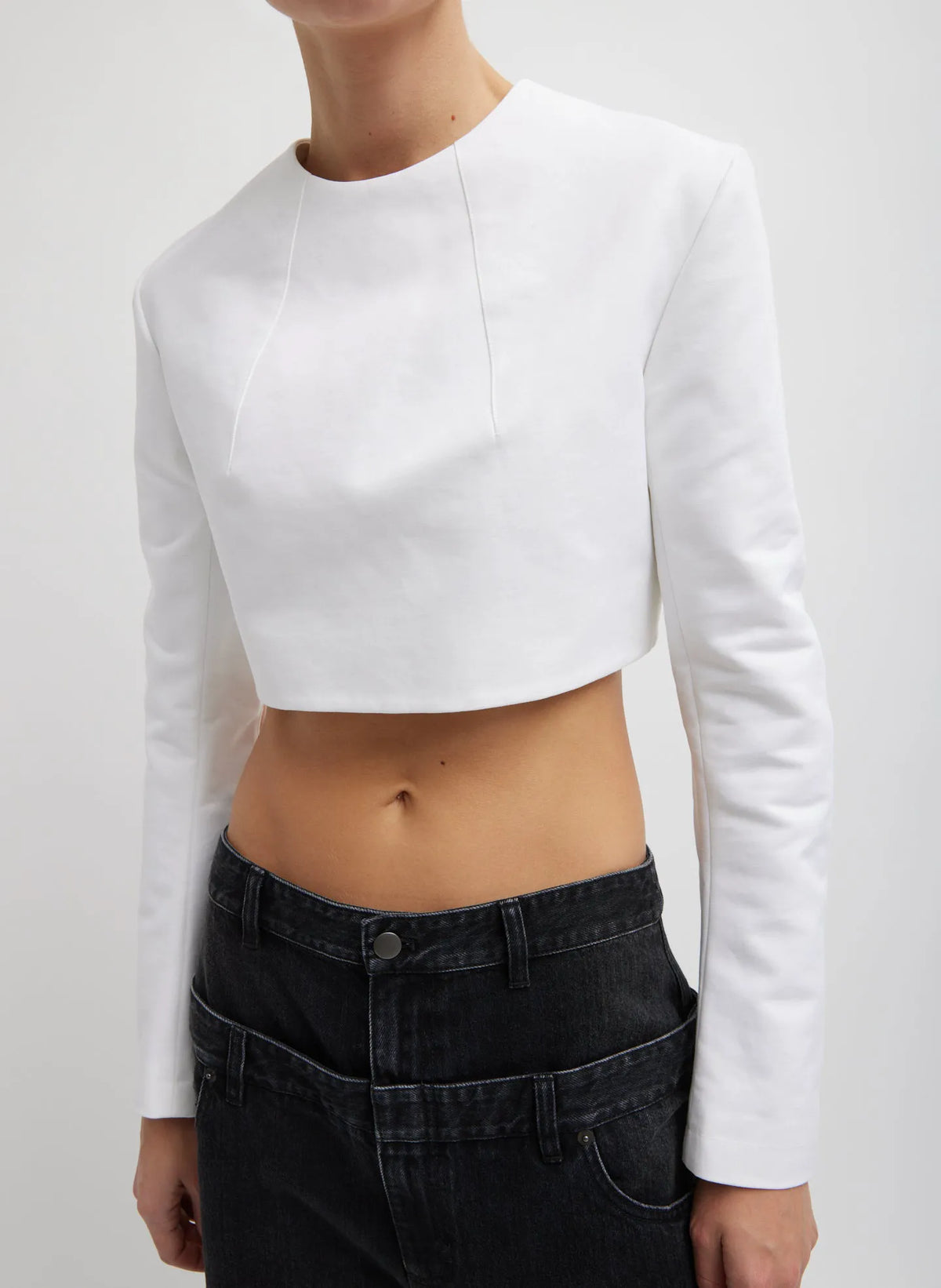 Sculpted Cotton Cropped Long Sleeve Top