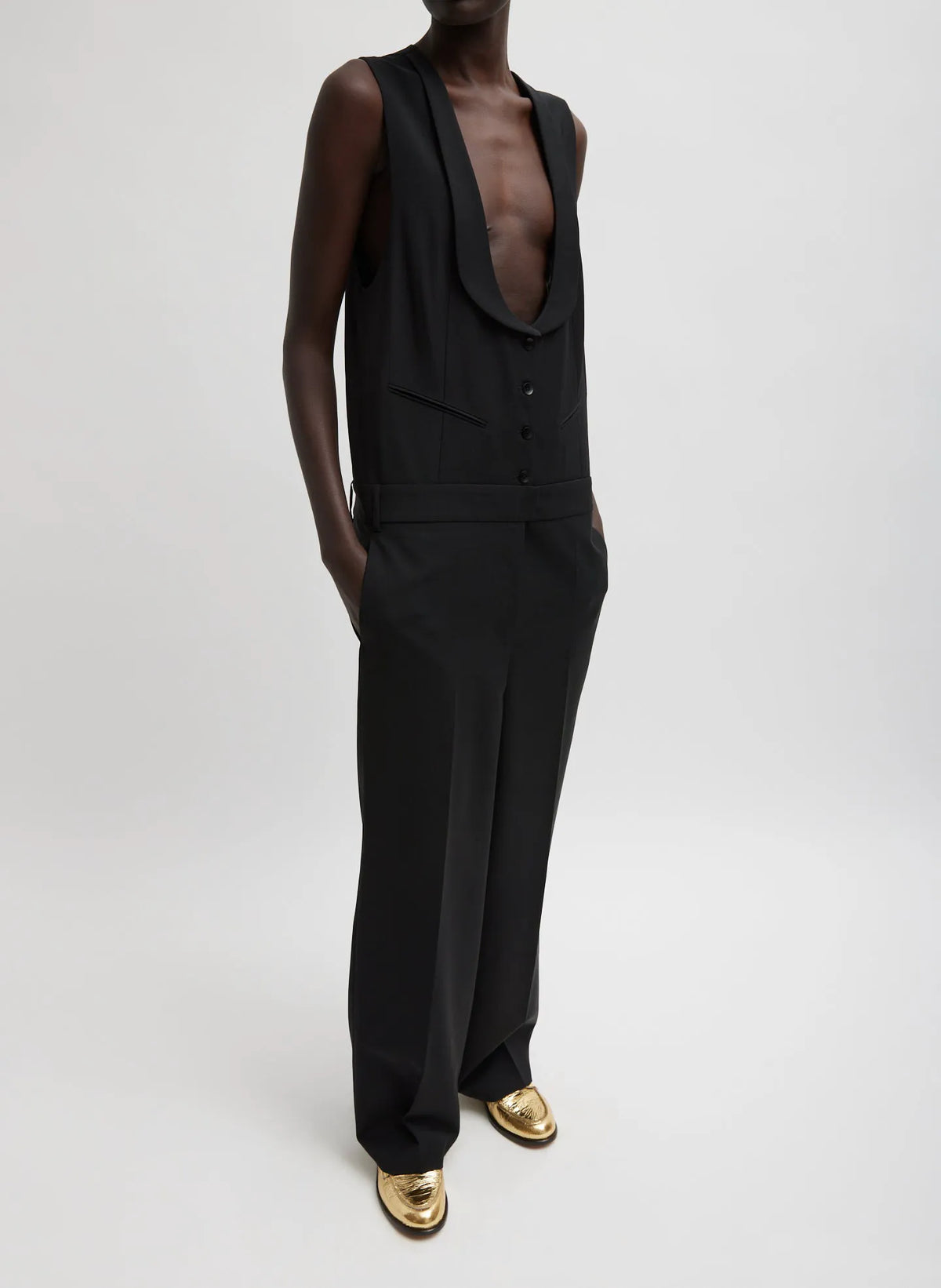 Recycled Tropical Wool Tuxedo Jumpsuit