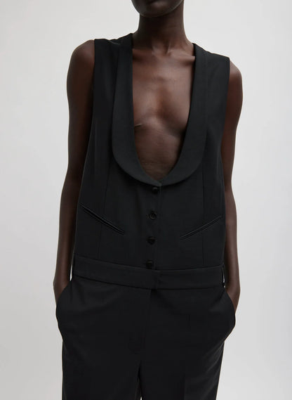 Recycled Tropical Wool Tuxedo Jumpsuit