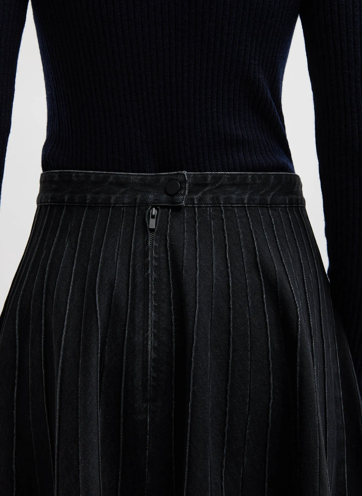 Vintage Black Denim Pintucked Denim Skirt