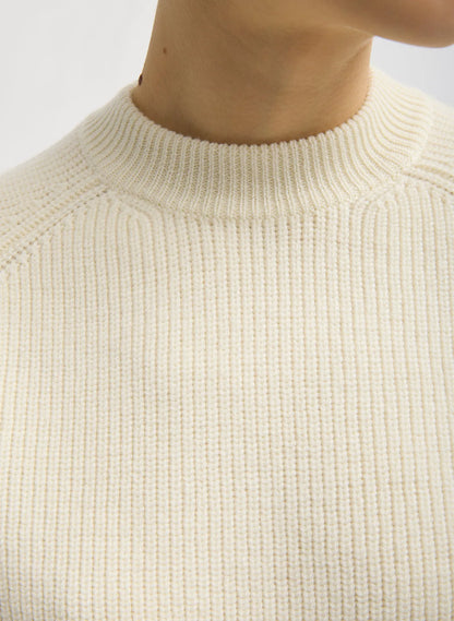 Cardigan Stitch Wool Shrunken Crewneck Pullover