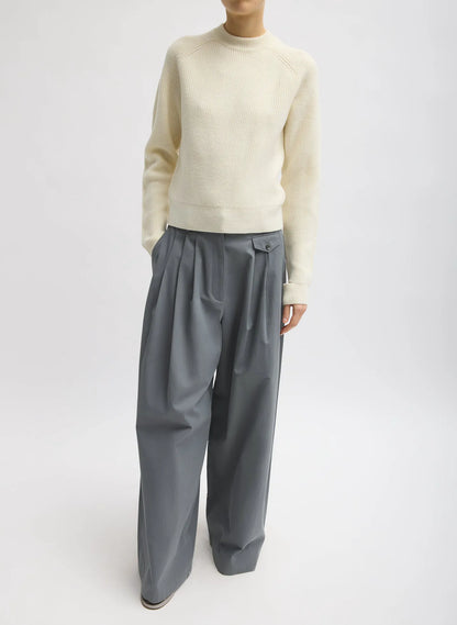 Cardigan Stitch Wool Shrunken Crewneck Pullover
