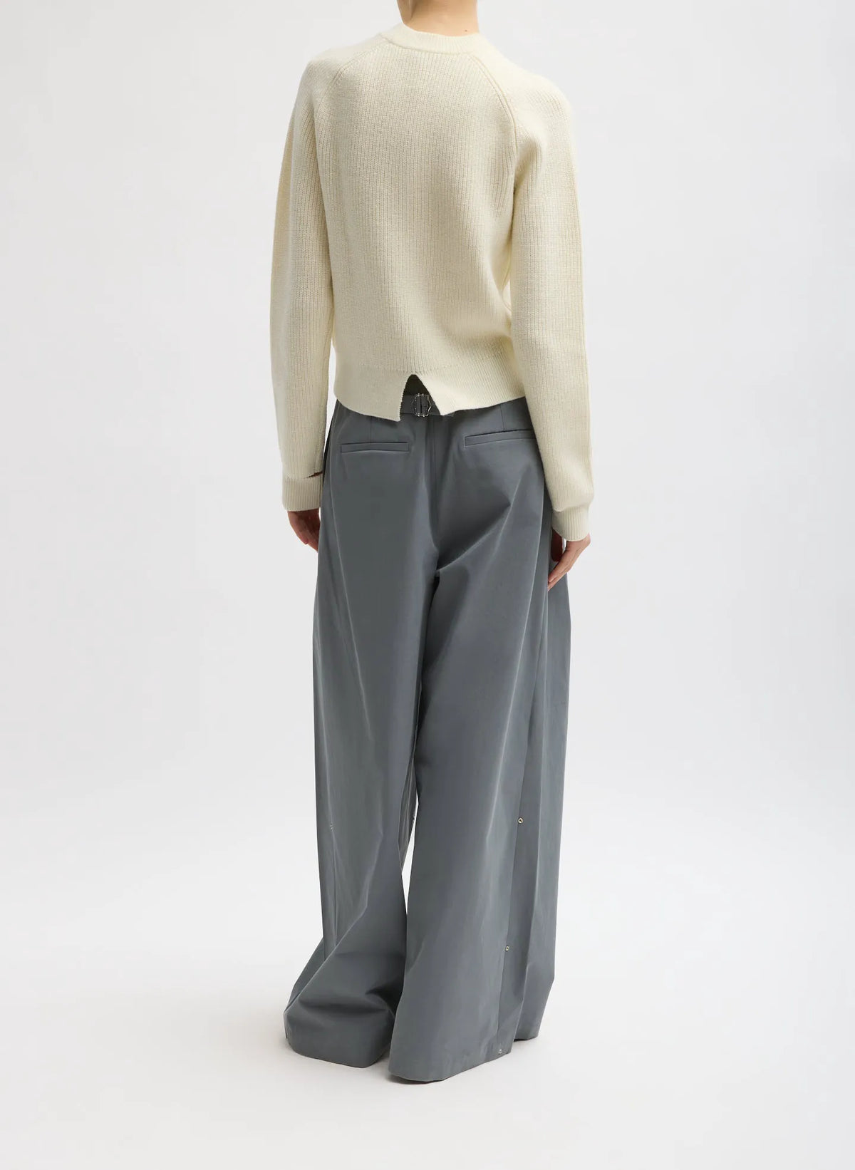 Cardigan Stitch Wool Shrunken Crewneck Pullover